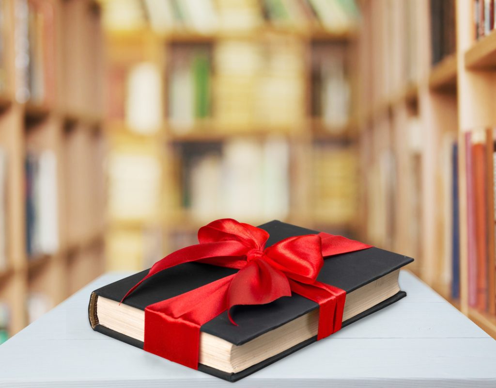 Book, gift, bow.